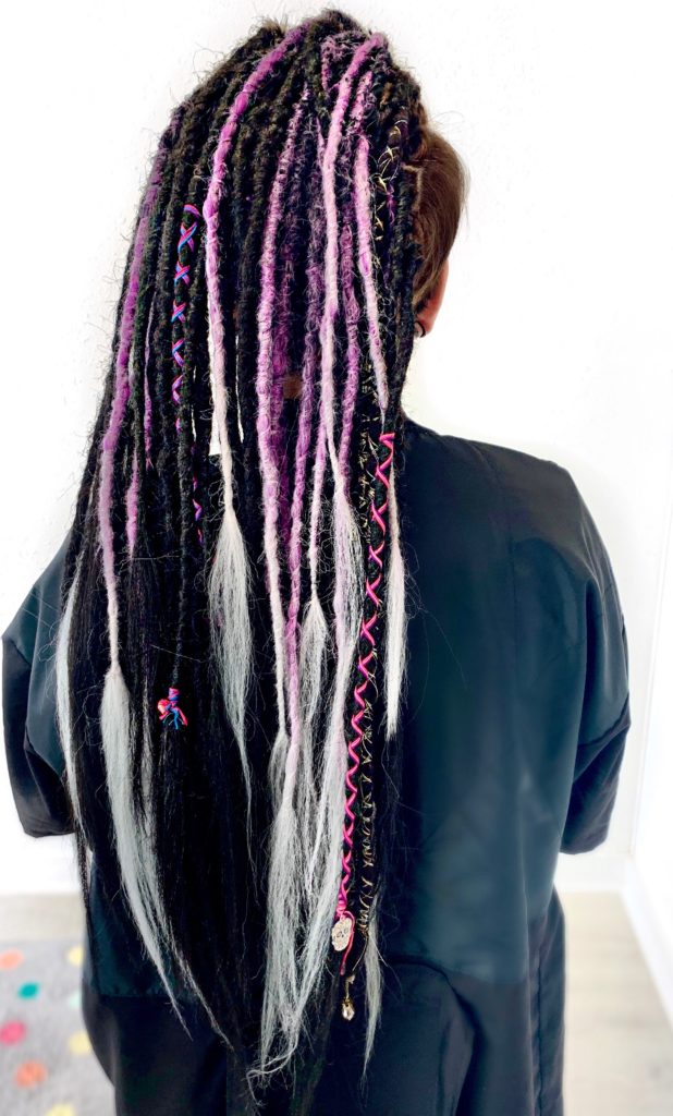 synthetic dreads purple and grey