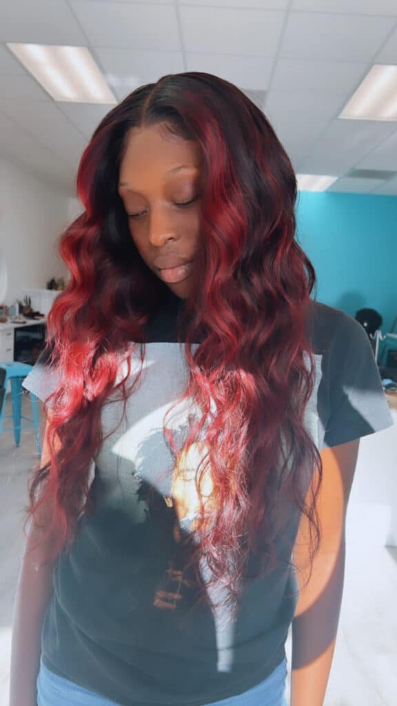 Red Highlights Lace Closure Sew In