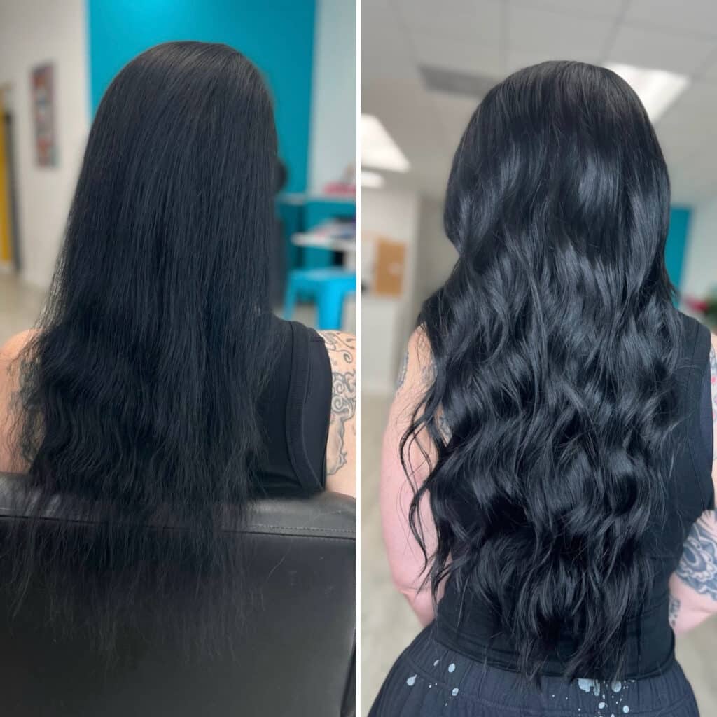 before and after of fine, thinning hair in tampa extensions salon